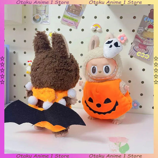 Hot Halloween Labubu Clothes Cute Pumpkin Bat Ghost 2-piece Outfit Mini Plush Doll Clothing Fashion Doll Accessories