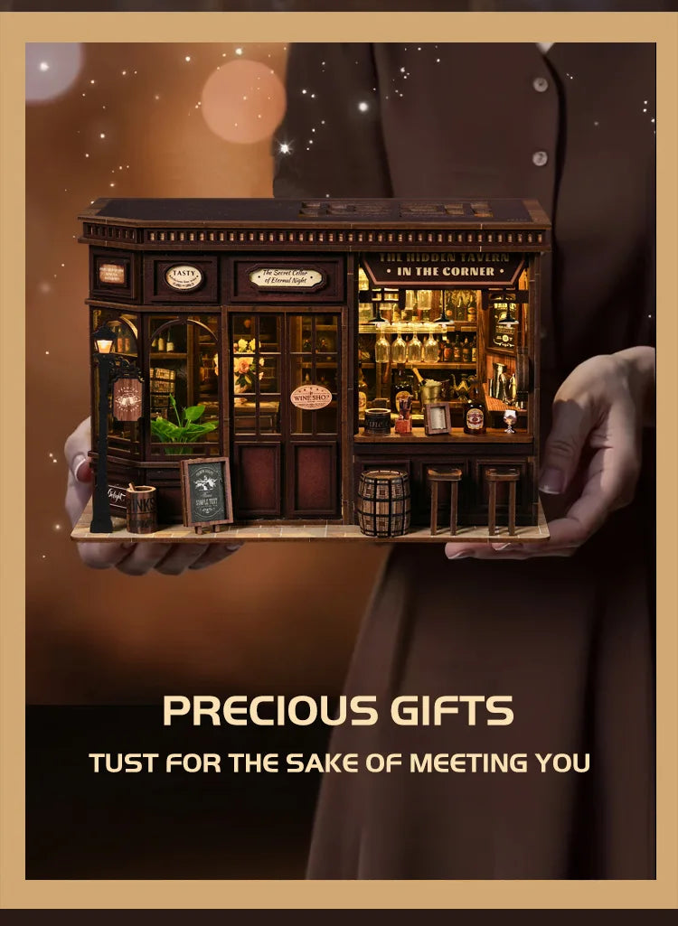 New Corner Bistro Miniature DIY Book Nook - 3D Wooden Puzzle Craft Kit, Christmas & Black Friday Micro Scene Model Gift