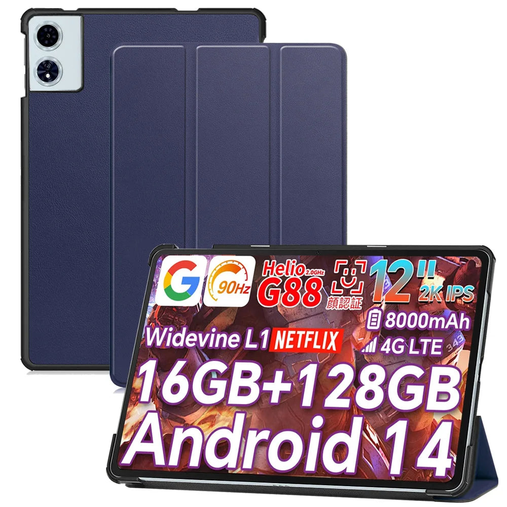 Case For Blackview Mega2 12" Tablet PC Slim Tri-Folding Stand Flip Book Cover Case For Oscal Pad 100 12” with Hard Back Shell