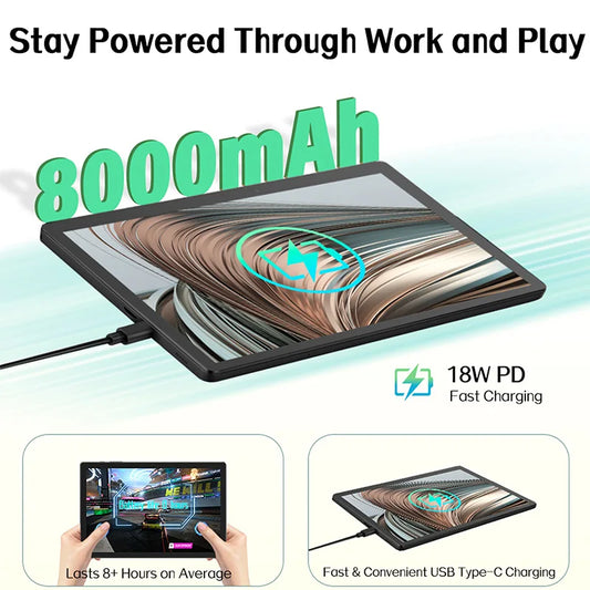 ANRY 10.95-inch HD Display Tablet Android 15 12GB RAM 128 ROM 2.4G/5G WiFi T606 Octa-Code 8000mAh Android Tablets with Case