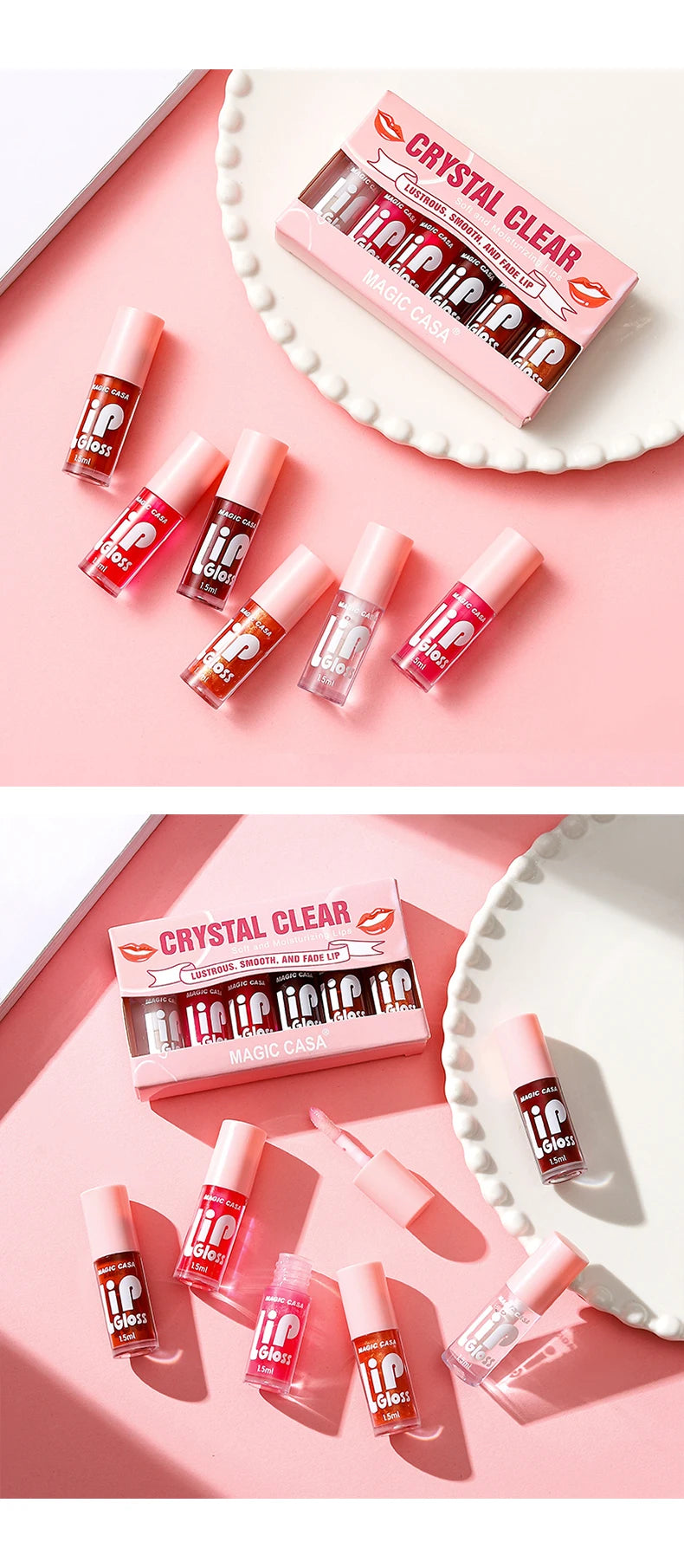 MAGIC CASA 6pcs/set Small bottle Hydrating Jelly Lip Oil long-lasting Moisturizing smooth shimmering Lip Hydrating Liquid