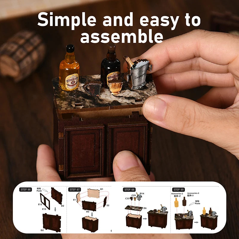 New Corner Bistro Miniature DIY Book Nook - 3D Wooden Puzzle Craft Kit, Christmas & Black Friday Micro Scene Model Gift