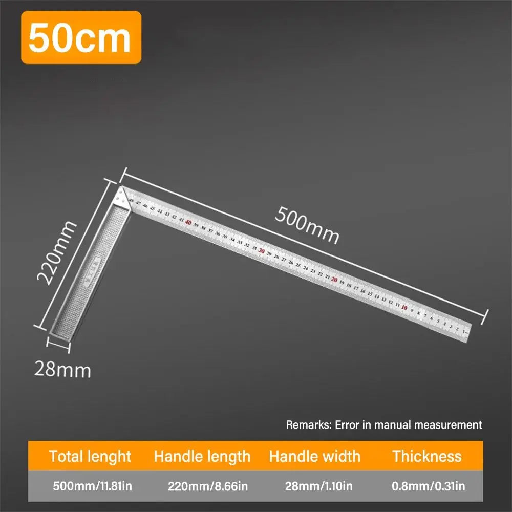 30/50CM Angle Square Ruler 90 Degree Right Angle Ruler Stainless Steel Triangle Ruler Woodworking Gauge Measuring Tool