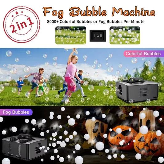 , 2-in-1 Fog Bubble Machine, Indoor and Outdoor Birthday Wedding Halloween Party No Spill Smoke Bubble Machine