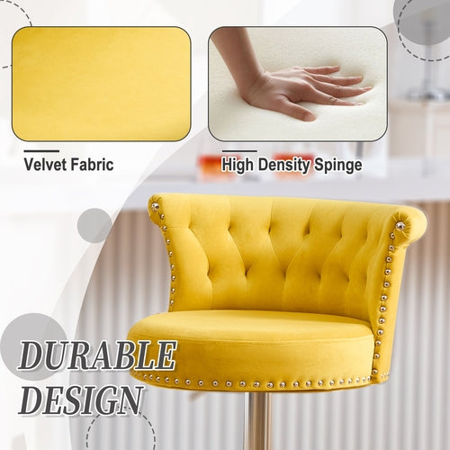 Set de scaune de bară de catifea de 2, scaune de bară rotativă reglabile cu argint