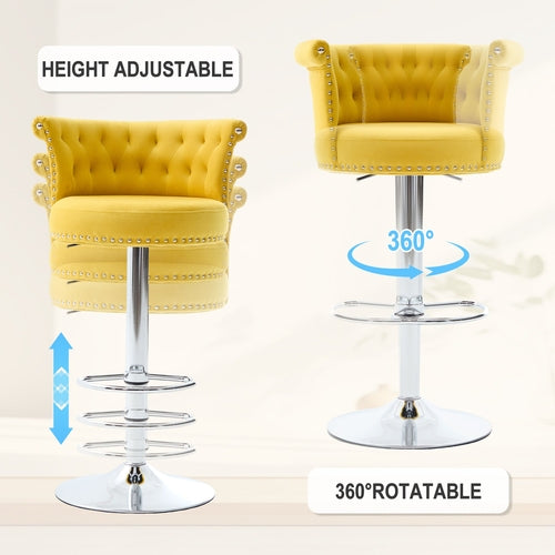 Set de scaune de bară de catifea de 2, scaune de bară rotativă reglabile cu argint
