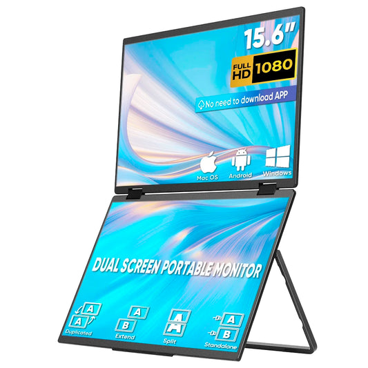 15.6 Inch All-in-one Foldable Dual Monitors Portable Triple Monitor for Laptop Business Gaming Series IPS Panel Type C Interface