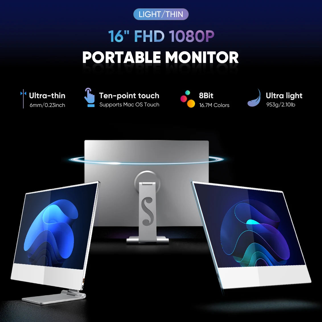 16 Inch Touchscreen FHD IPS Display USB-C HD Portable Monitor for Laptop with Cover and Speakers External Monitor