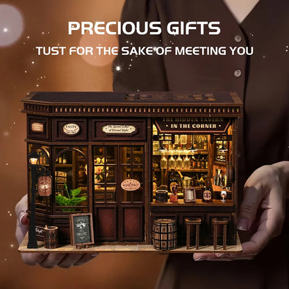 New Corner Bistro Miniature DIY Book Nook - 3D Wooden Puzzle Craft Kit, Christmas & Black Friday Micro Scene Model Gift