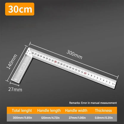 30/50CM Angle Square Ruler 90 Degree Right Angle Ruler Stainless Steel Triangle Ruler Woodworking Gauge Measuring Tool