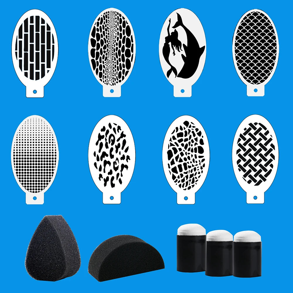 47pcs Reusable Face Paint Stencils for Body Art Painting Halloween Party Makeup Temporary Tattoos Stencils sponges