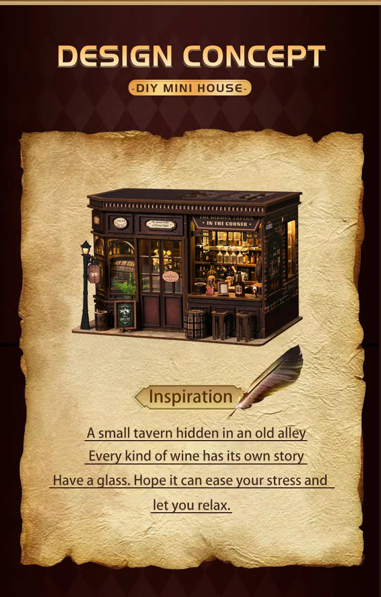 New Corner Bistro Miniature DIY Book Nook - 3D Wooden Puzzle Craft Kit, Christmas & Black Friday Micro Scene Model Gift