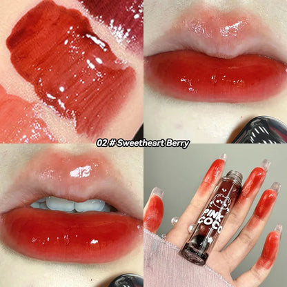 PINKCOCO Bear Doodle Mirror Lip Glaze — Long-Lasting Shiny Lip Gloss, Student-Friendly, Skin-Brightening Nude Lipstick