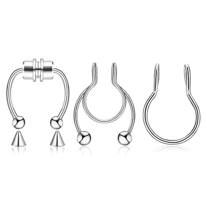 3/24pcs Fashion 316L Stainless Steel Fake Magnetic Septum Nose Hoop Ring,Horseshoe Clip On Nose Ring No-Pierced Septum Ring