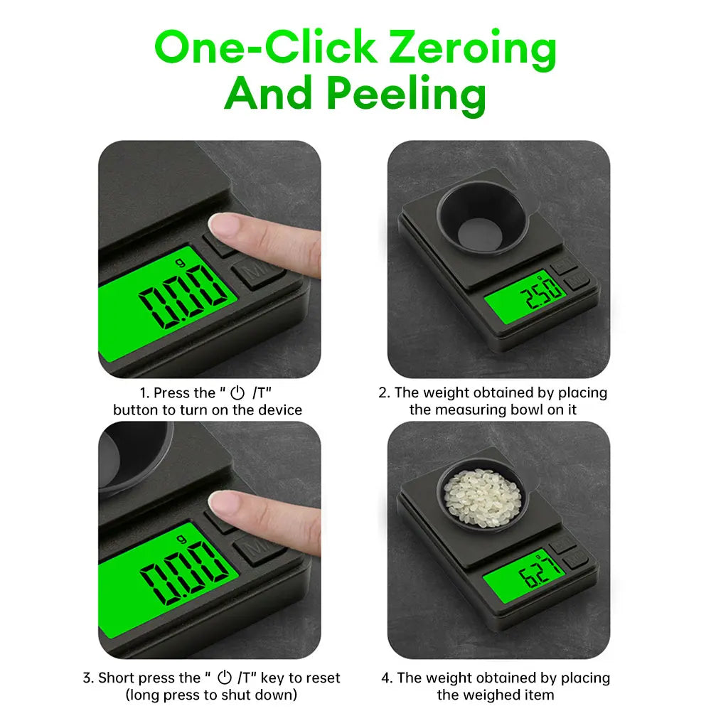 500g*0.01g Accurate Electronic Jewelry Gram Scale Precision Scale Portable Calibration Function Ultra-clear Display Kitchen Tool