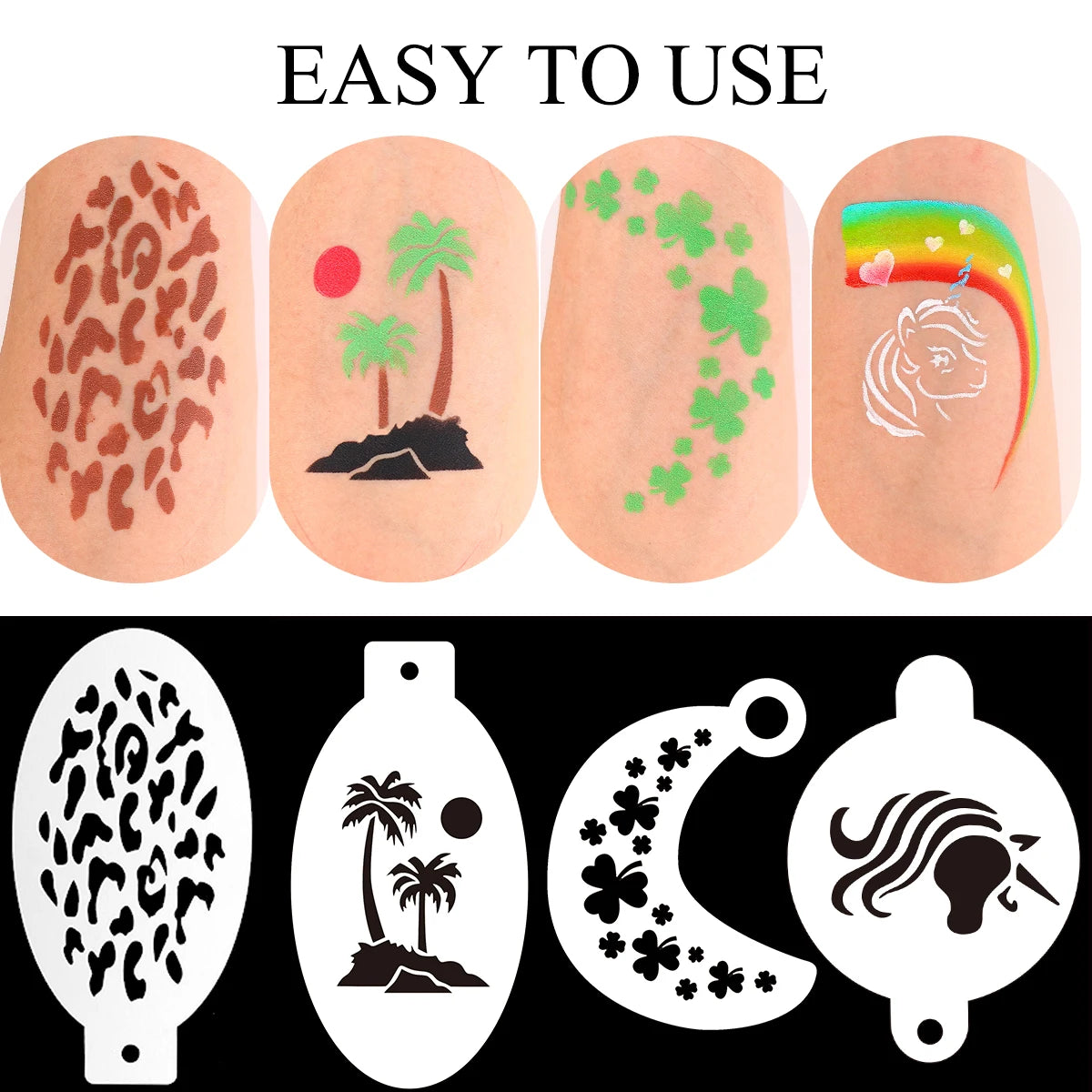 47pcs Reusable Face Paint Stencils for Body Art Painting Halloween Party Makeup Temporary Tattoos Stencils sponges