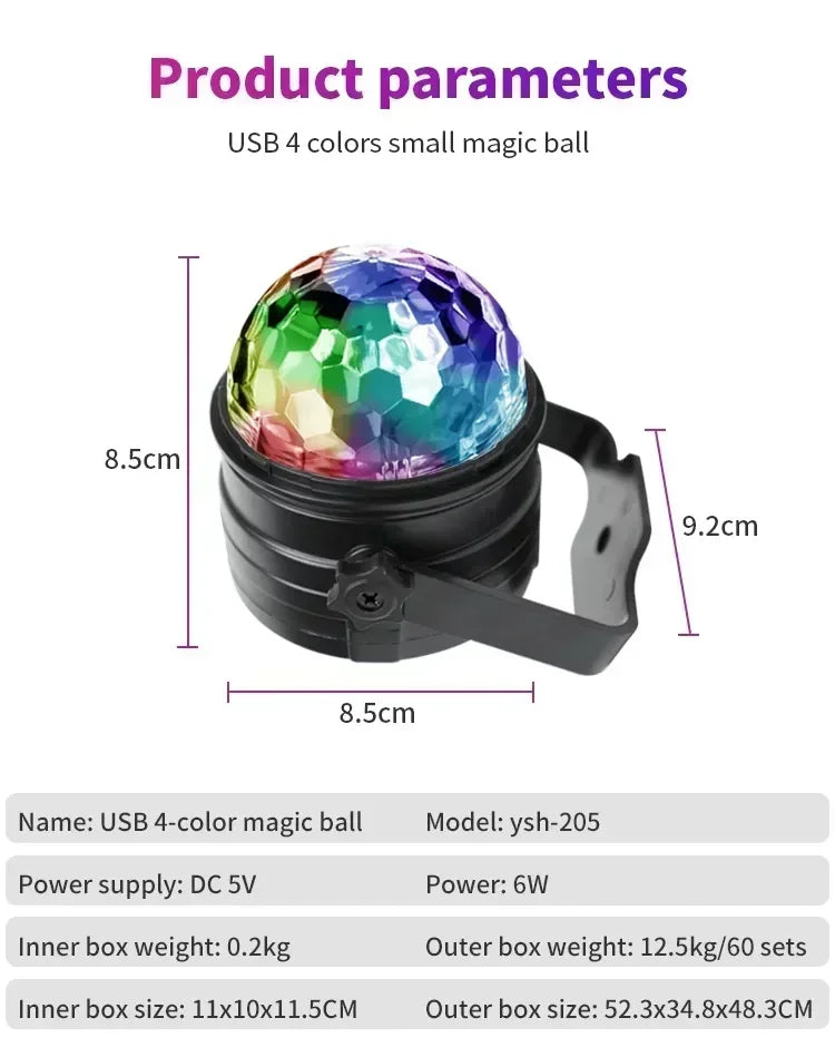 RGB LED Stage Disco Light Rotating DJ Ball Strobe Sound Control Magic Dance Car Christmas Gift Party Club Laser Show Lamp Party