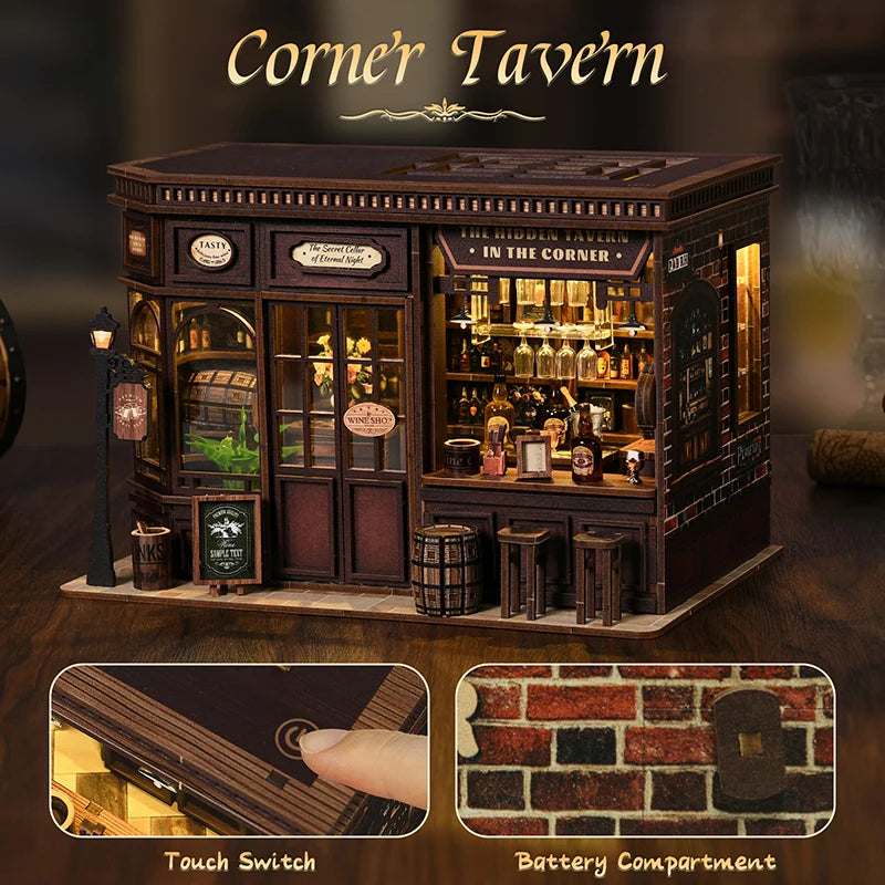 New Corner Bistro Miniature DIY Book Nook - 3D Wooden Puzzle Craft Kit, Christmas & Black Friday Micro Scene Model Gift