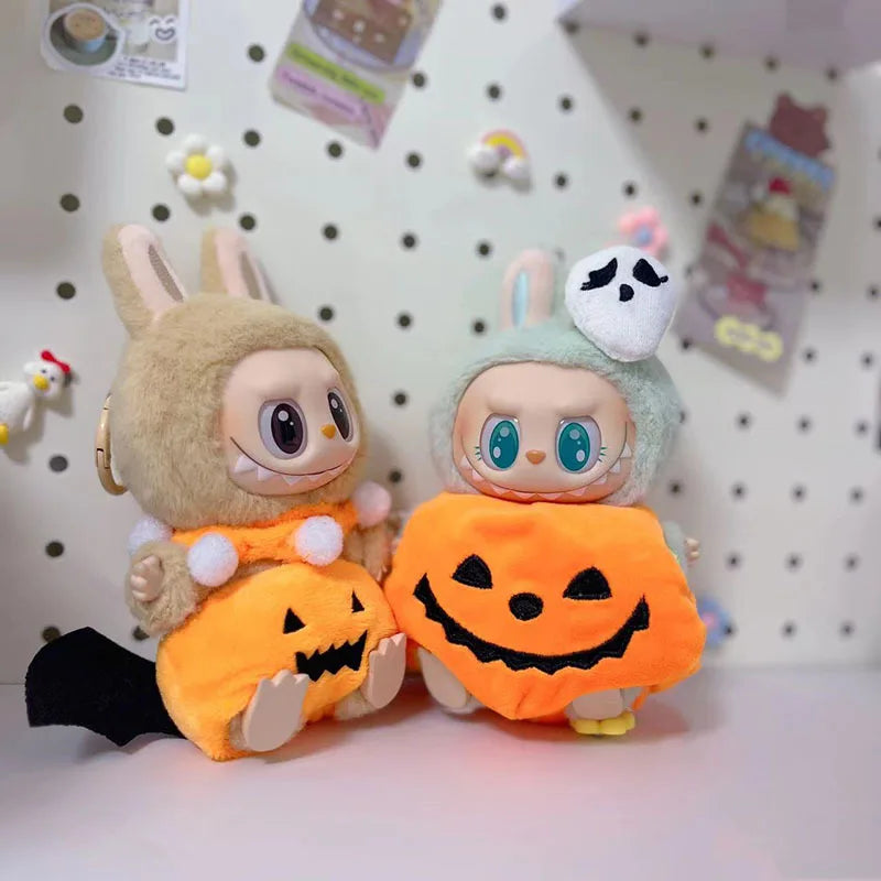 Hot Halloween Labubu Clothes Cute Pumpkin Bat Ghost 2-piece Outfit Mini Plush Doll Clothing Fashion Doll Accessories