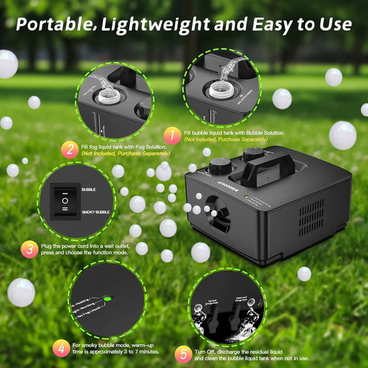 Fog Bubble Machine Portable Smoke Bubble Machine for Indoor Outdoor Party Wedding Birthday Photograph Christmas Halloween toys