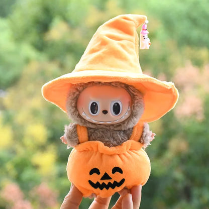 17cm Labubu Clothes Blind Box Universal Sitting Standing Plush Doll Accessories Labubu Designer Clothes Pumpkin costume set