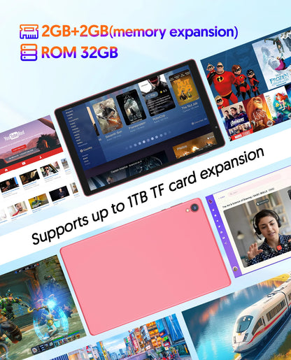 10-inch Android tablet, 4GB (2g+2g memory expansion) RAM+32GB ROM, 1280x800 IPS screen, dual cameras, WiFi, Bluetooth, dual spea