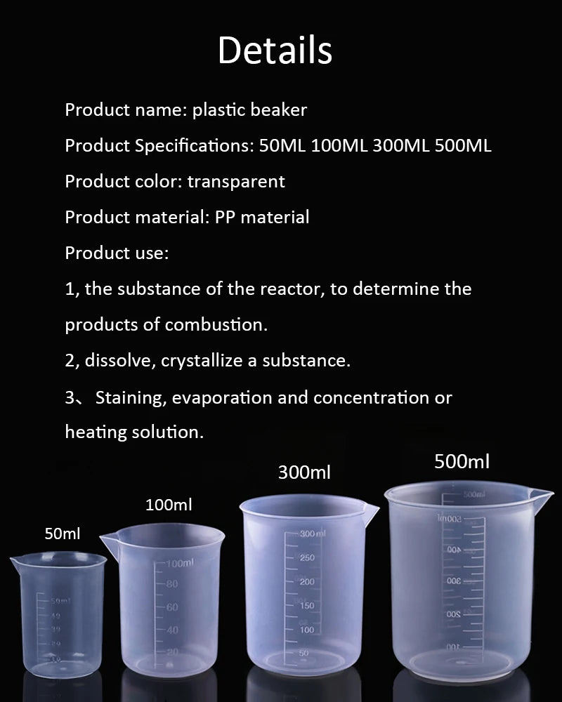 50ML/100ML/300ML/500ML Transparent Plastic Beaker Cup Laboratory Scale Mug Kitchen Baking Supplies Measurement Tool
