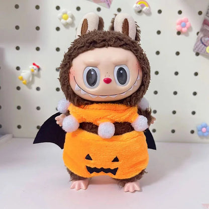 Hot Halloween Labubu Clothes Cute Pumpkin Bat Ghost 2-piece Outfit Mini Plush Doll Clothing Fashion Doll Accessories