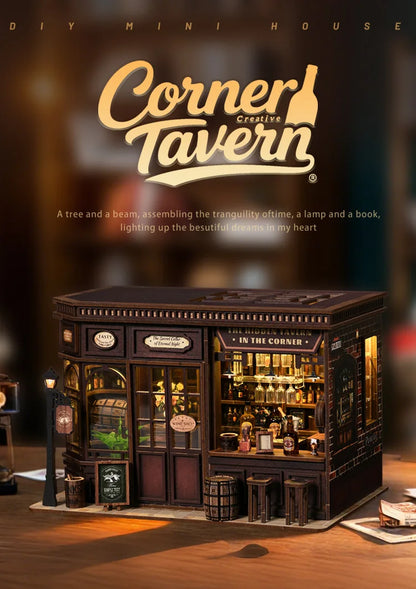 New Corner Bistro Miniature DIY Book Nook - 3D Wooden Puzzle Craft Kit, Christmas & Black Friday Micro Scene Model Gift