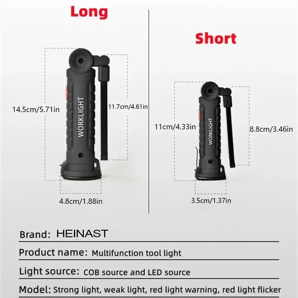 COB LED Work Light Dimmable USB Rechargeable LED Flashlight Inspection Lamp With Magnetic Hook Power Bank 18650 Battery Torch