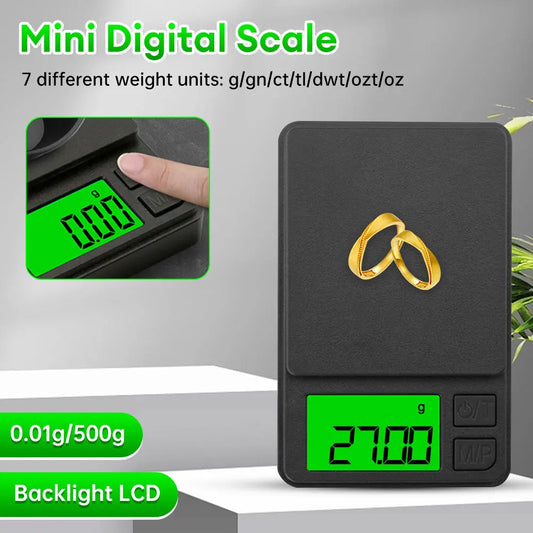 Mini Digital Scale 500g x 0.01 High Precision Jewelry Scales Electronic Gram Scales Battery Powered Gold Sterling Silver Balance