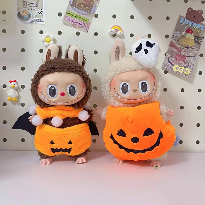 Hot Halloween Labubu Clothes Cute Pumpkin Bat Ghost 2-piece Outfit Mini Plush Doll Clothing Fashion Doll Accessories
