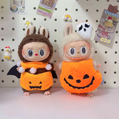 Hot Halloween Labubu Clothes Cute Pumpkin Bat Ghost 2-piece Outfit Mini Plush Doll Clothing Fashion Doll Accessories