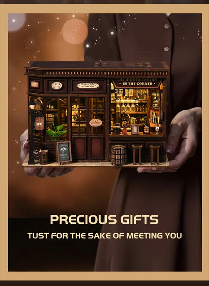 New Corner Bistro Miniature DIY Book Nook - 3D Wooden Puzzle Craft Kit, Christmas & Black Friday Micro Scene Model Gift