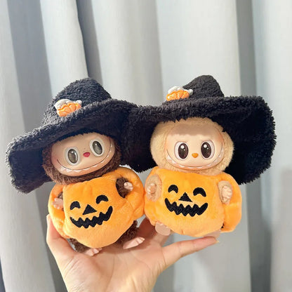 Hot Halloween Labubu Clothes Cute Pumpkin Bat Ghost 2-piece Outfit Mini Plush Doll Clothing Fashion Doll Accessories