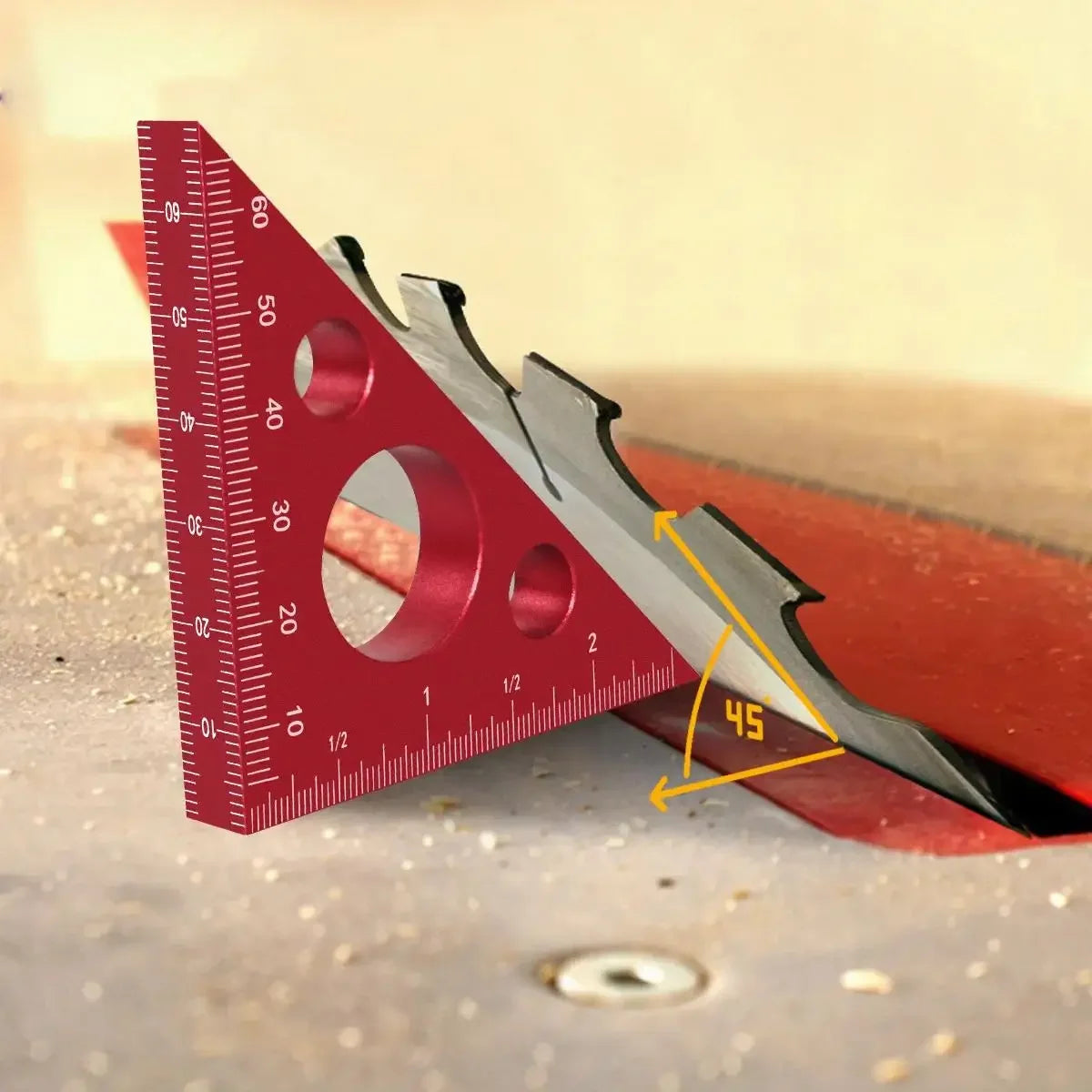 Aluminum Esquadro Ruler, 45/90 Degree Frosted Right Angle Gauge, Triangle Ruler with Both Imperial and Metric Scales
