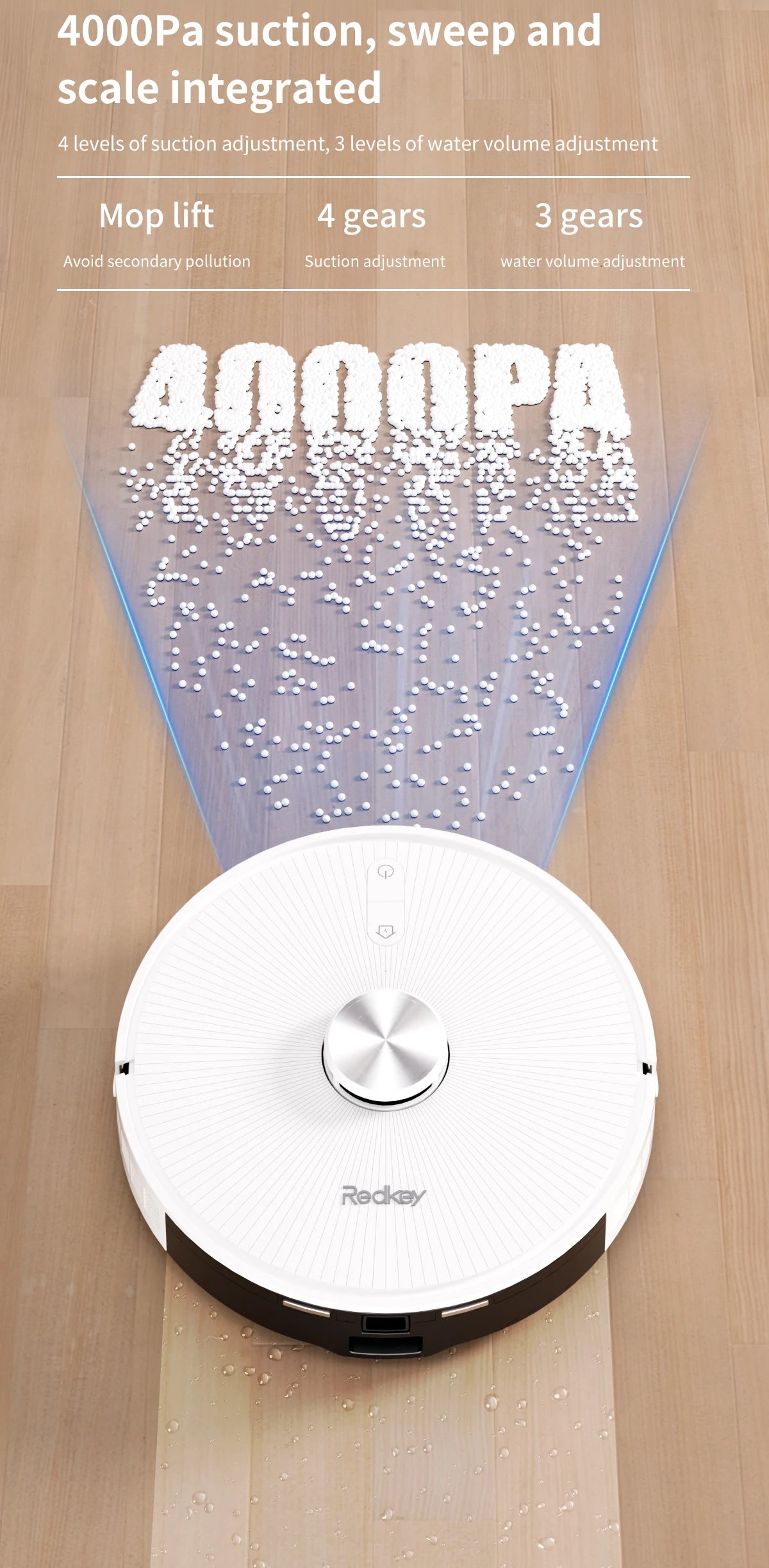 Redkey R10 Robot Vacuum Cleaner 2-in-1 Auto Vacuum Mop Wiping Function LiDAR Navigation Strong 4000Pa Suction Power 4 L Dust Bag