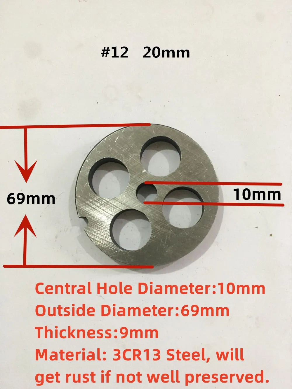 #12 Replaceable Meat Grinder Plate OD 69mm Center 10mm Hole 3-20mm Manganese Steel Chopper Mincer Disc For Mixer Food Chopper