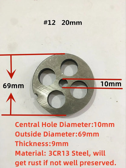 #12 Replaceable Meat Grinder Plate OD 69mm Center 10mm Hole 3-20mm Manganese Steel Chopper Mincer Disc For Mixer Food Chopper