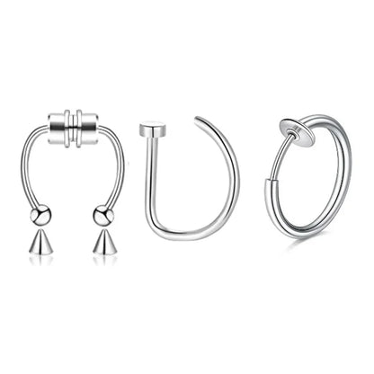 3/24pcs Fashion 316L Stainless Steel Fake Magnetic Septum Nose Hoop Ring,Horseshoe Clip On Nose Ring No-Pierced Septum Ring