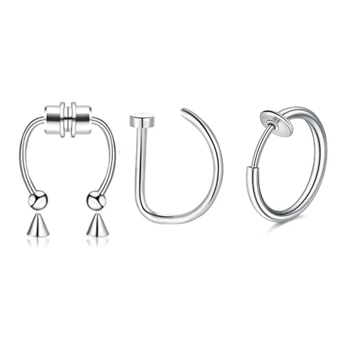 3/24pcs Fashion 316L Stainless Steel Fake Magnetic Septum Nose Hoop Ring,Horseshoe Clip On Nose Ring No-Pierced Septum Ring