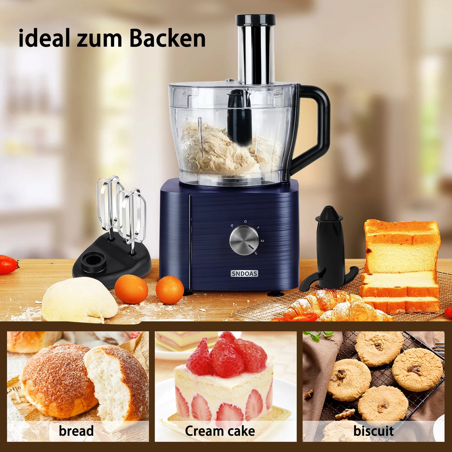 1300W Multi-Task Food Processor 3.5L Kneading 1.5L Blender Citrus Juicer 11 Professional Accessories Grinding/Chopping/Slicing