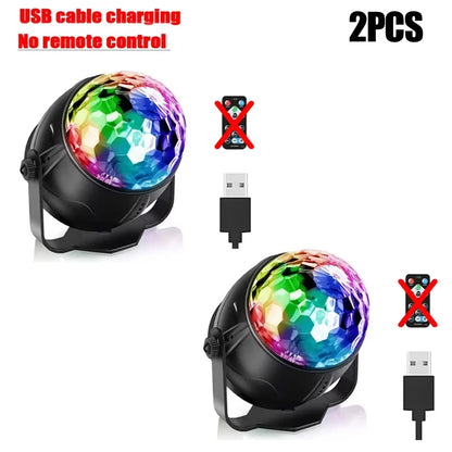 RGB LED Stage Disco Light Rotating DJ Ball Strobe Remote Sound Control Magic Dance Car Christmas Gift Party Club Laser Show Lamp