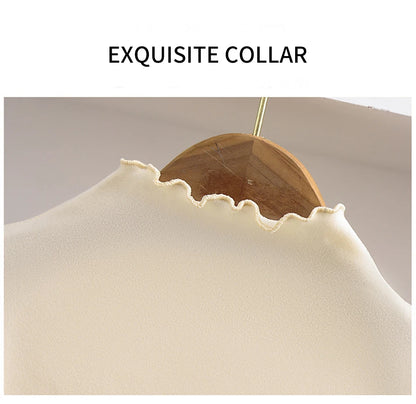 Autumn-Winter Girls Long Sleeve Solid Color T-Shirt with Ruffle Collar Girls Fashionable Comfortable Everyday Wear T-Shirt