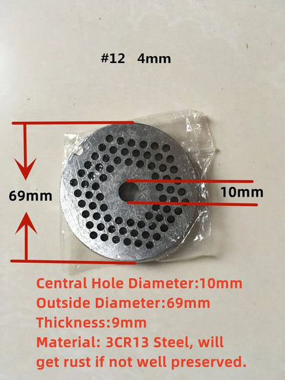 #12 Replaceable Meat Grinder Plate OD 69mm Center 10mm Hole 3-20mm Manganese Steel Chopper Mincer Disc For Mixer Food Chopper