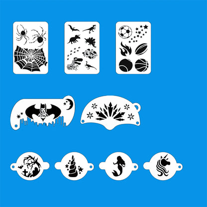 47pcs Reusable Face Paint Stencils for Body Art Painting Halloween Party Makeup Temporary Tattoos Stencils sponges