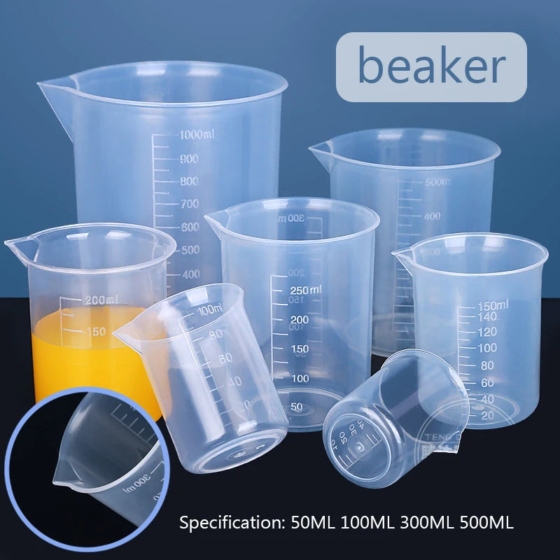 50ML/100ML/300ML/500ML Transparent Plastic Beaker Cup Laboratory Scale Mug Kitchen Baking Supplies Measurement Tool