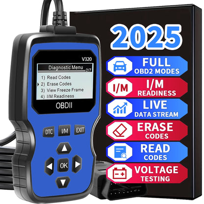 Obd2 Diagnostic Scanner Tools - Engine Fault Code Reader for All Cars in 1996 Years with Real-Time Data Flow, Battery Test and Erase Code