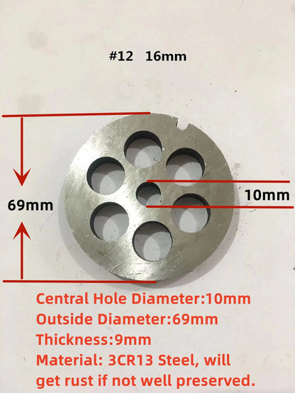 #12 Replaceable Meat Grinder Plate OD 69mm Center 10mm Hole 3-20mm Manganese Steel Chopper Mincer Disc For Mixer Food Chopper