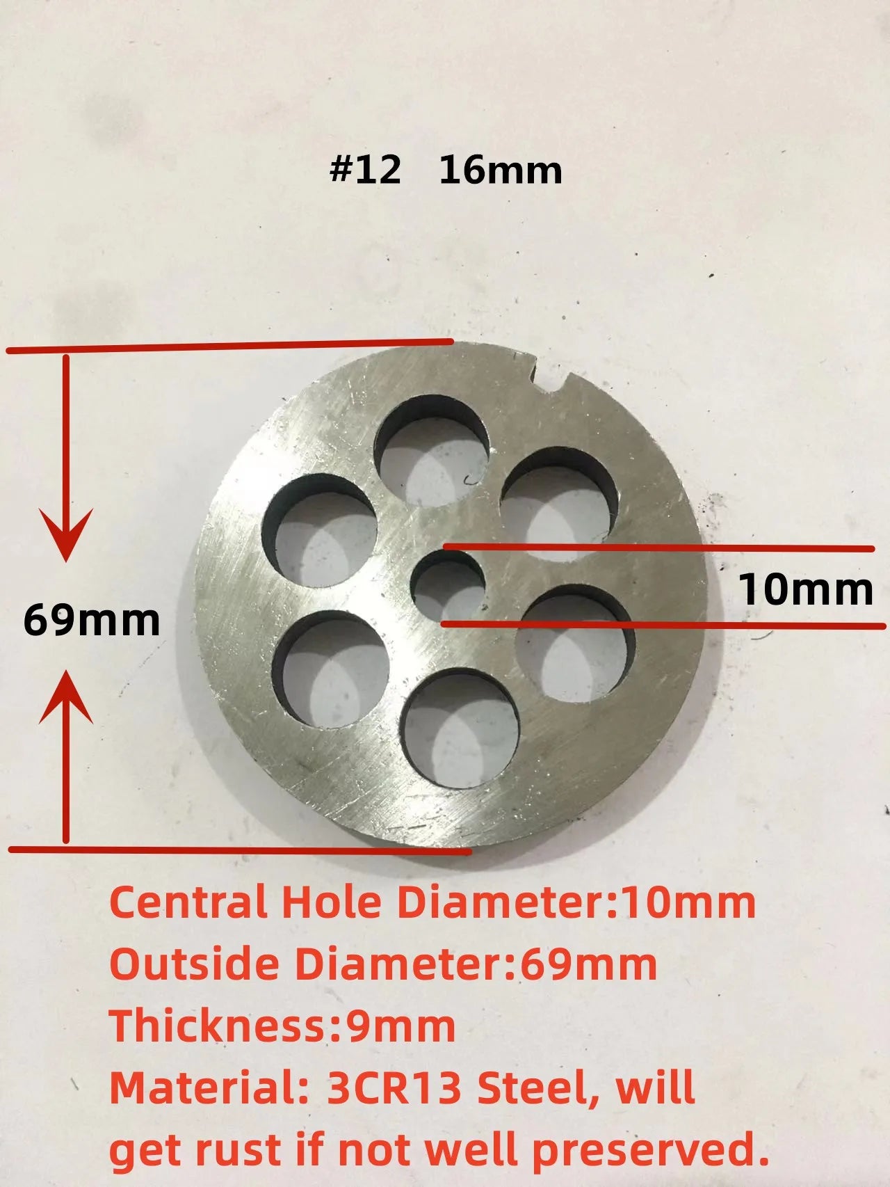 #12 Replaceable Meat Grinder Plate OD 69mm Center 10mm Hole 3-20mm Manganese Steel Chopper Mincer Disc For Mixer Food Chopper